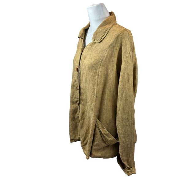 Ladies Flax Linen Button‎ Down Shirt Jacket Size Large Tan Color - Picture 6 of 13